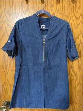 Anne Klein Indigo Denim Zip-Front Tunic